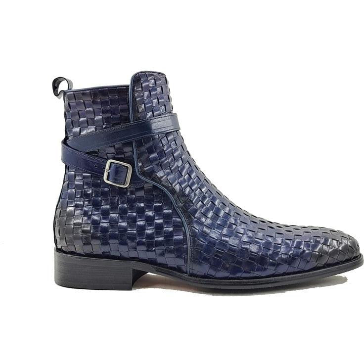 Carrucci Navy Basket Weave Buckle Boots