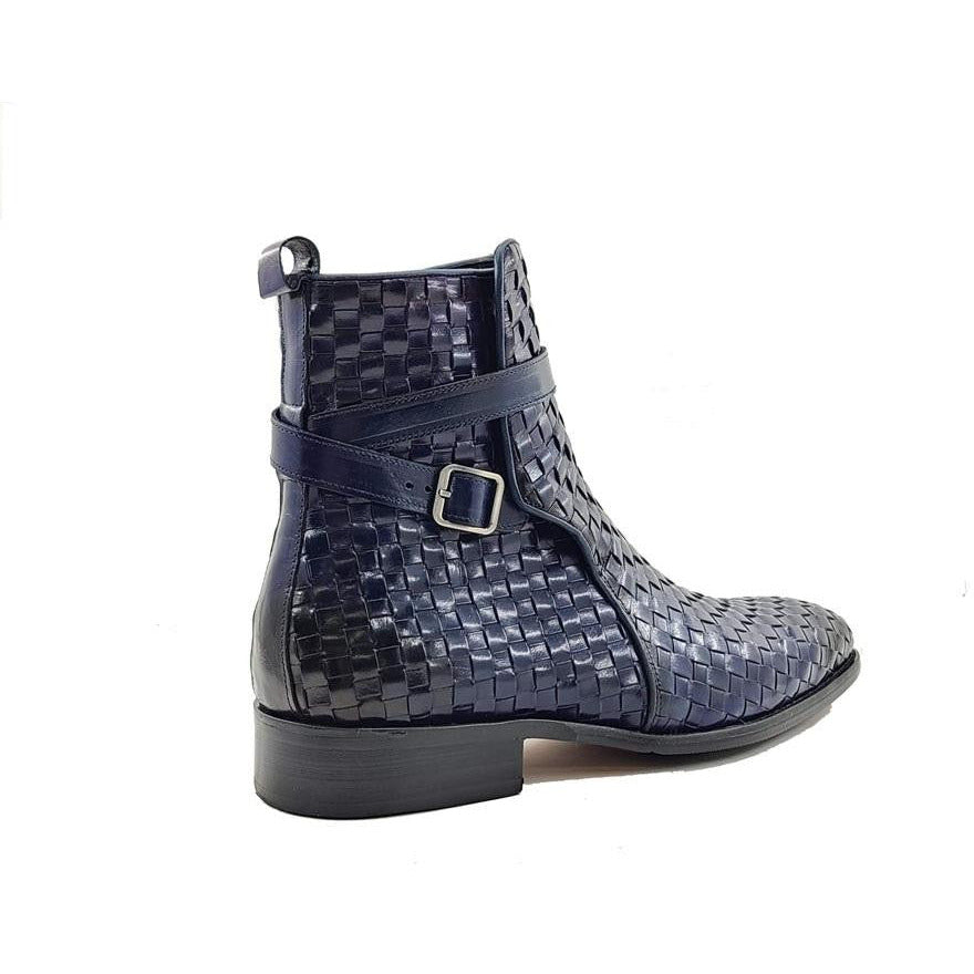Carrucci Navy Basket Weave Buckle Boots