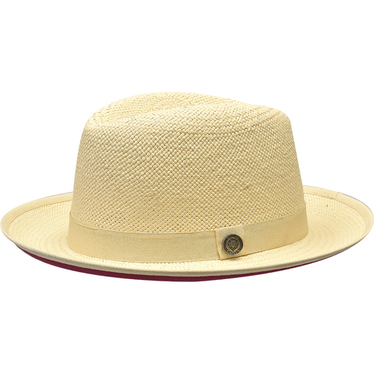 Natural Straw Red Bottom Fedora Brim Hat