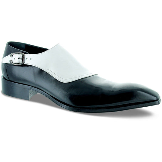 Jo Ghost Black White Leather Side Monk-Strap Shoes