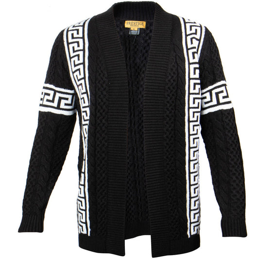 Prestige Black White Greek Key Trim Sweater Jacket