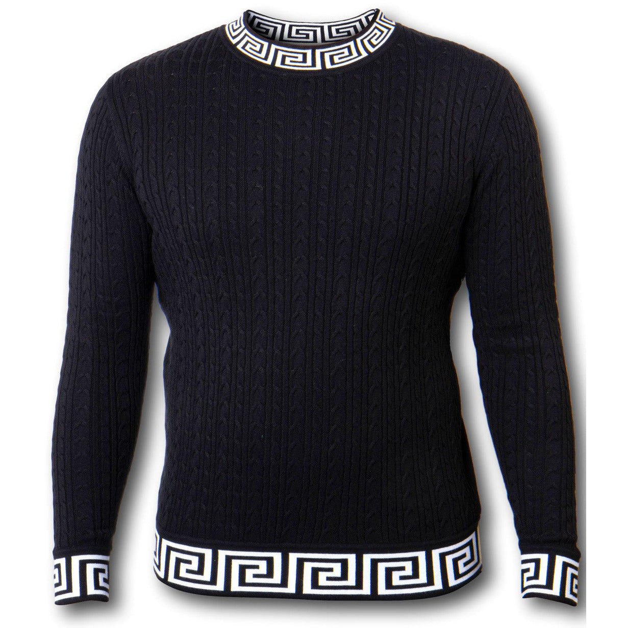 PRESTIGE GREEK KEY BLACK CARDIGAN SWEATER