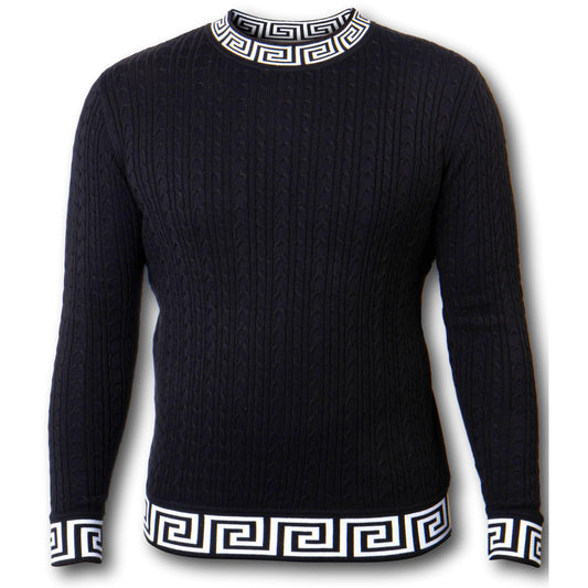 PRESTIGE GREEK KEY BLACK CARDIGAN SWEATER