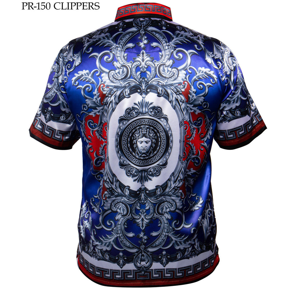 PRESTIGE VERSACE INSPIRED RED BLUE SATIN SHIRT