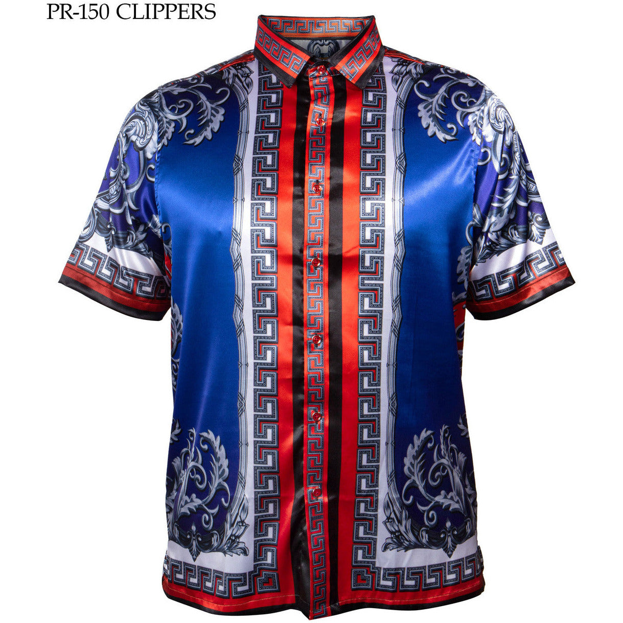 PRESTIGE VERSACE INSPIRED RED BLUE SATIN SHIRT