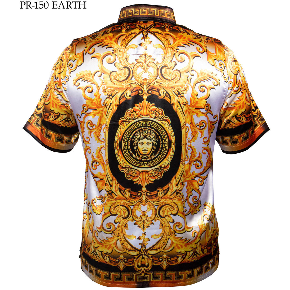PRESTIGE VERSACE INSPIRED BROWN GOLD SATIN SHIRT