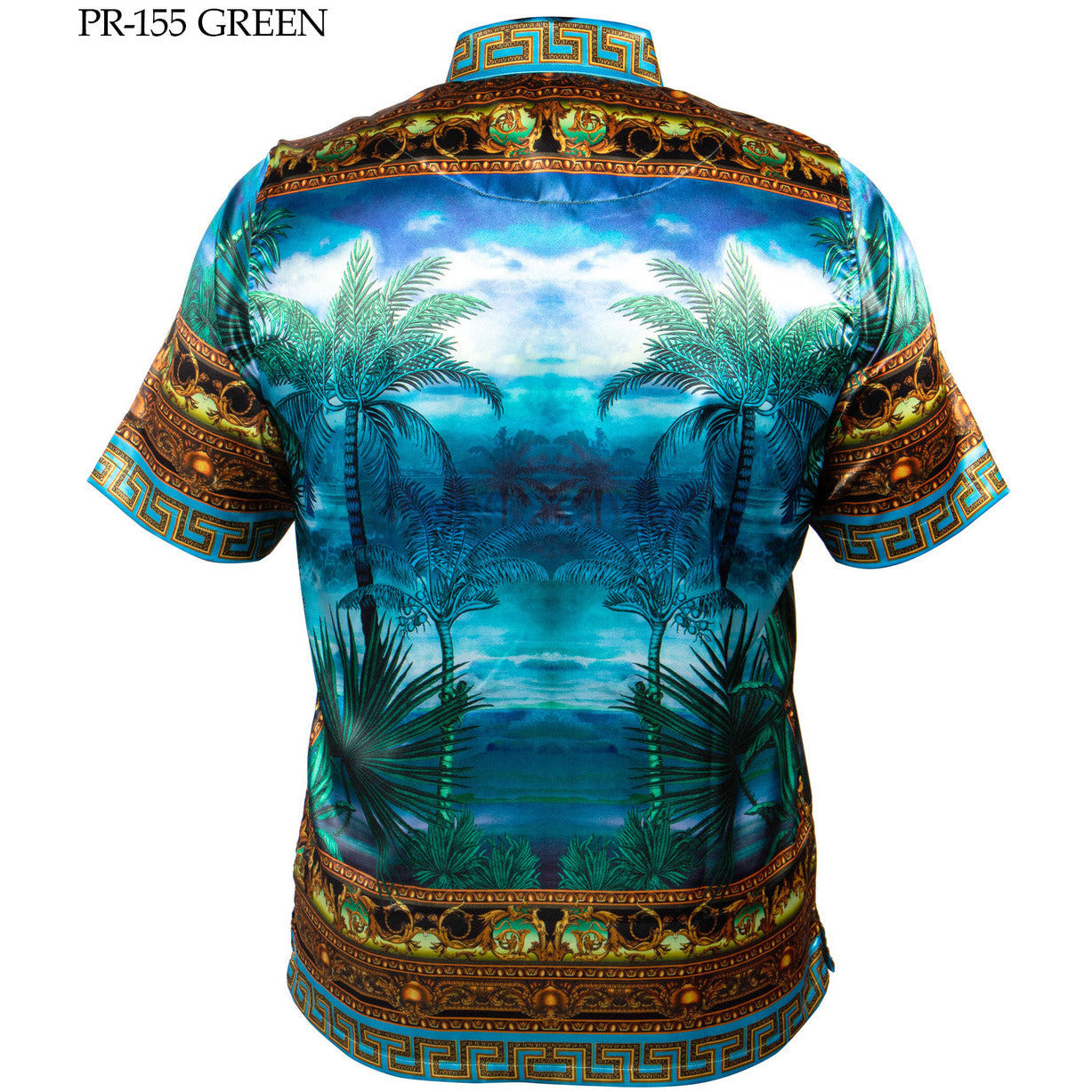 PRESTIGE VERSACE INSPIRED TEAL GOLD SATIN SHIRT