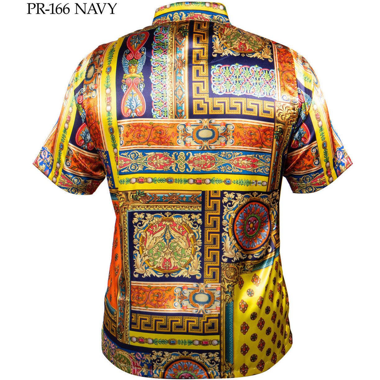 PRESTIGE VERSACE INSPIRED NAVY ORANGE SATIN SHIRT