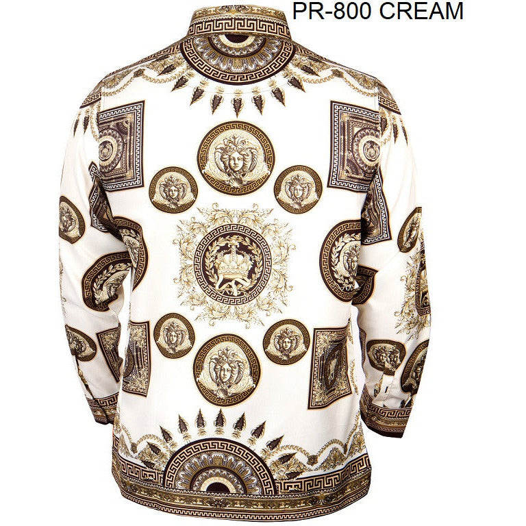PRESTIGE BUTTON DOWN CREAM VERSACE INSPIRED SHIRT