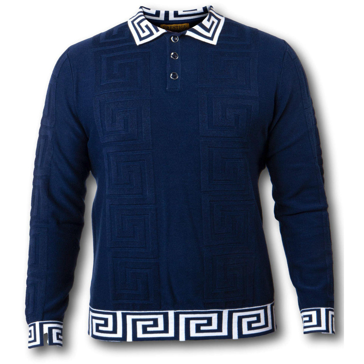 PRESTIGE GREEK KEY NAVY POLO SHIRT