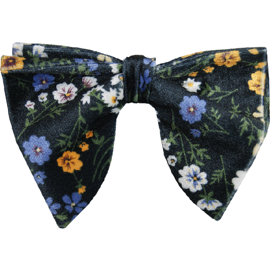 Black Floral Velvet Butterfly Tear Drop Bowtie