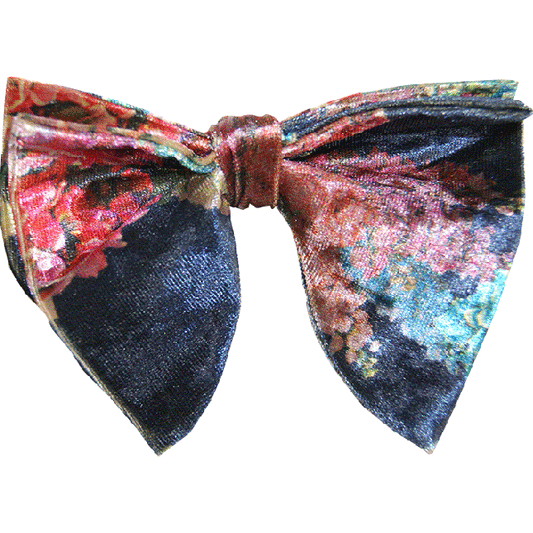 Black Orange Floral Velvet Butterfly Tear Drop Bowtie