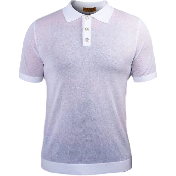 PRESTIGE POLO WHITE 3 BUTTON SHIRT