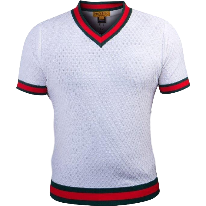PRESTIGE V-NECK HONEYCOMB GUCCI INSPIRED WHITE SHIRT