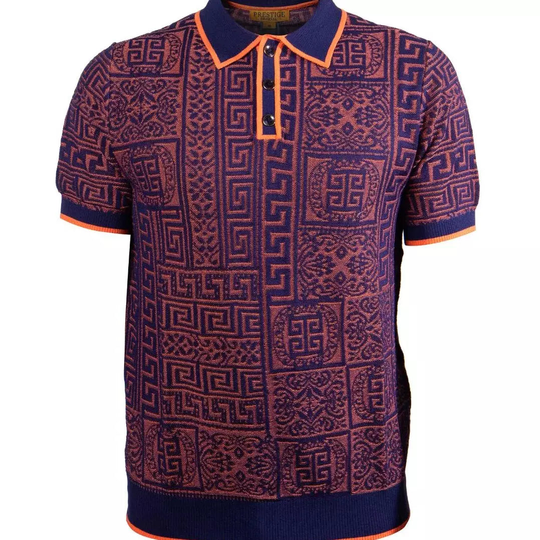 Prestige Navy Greek Trim Luxury Polo Shirt CMK-159-NAVY