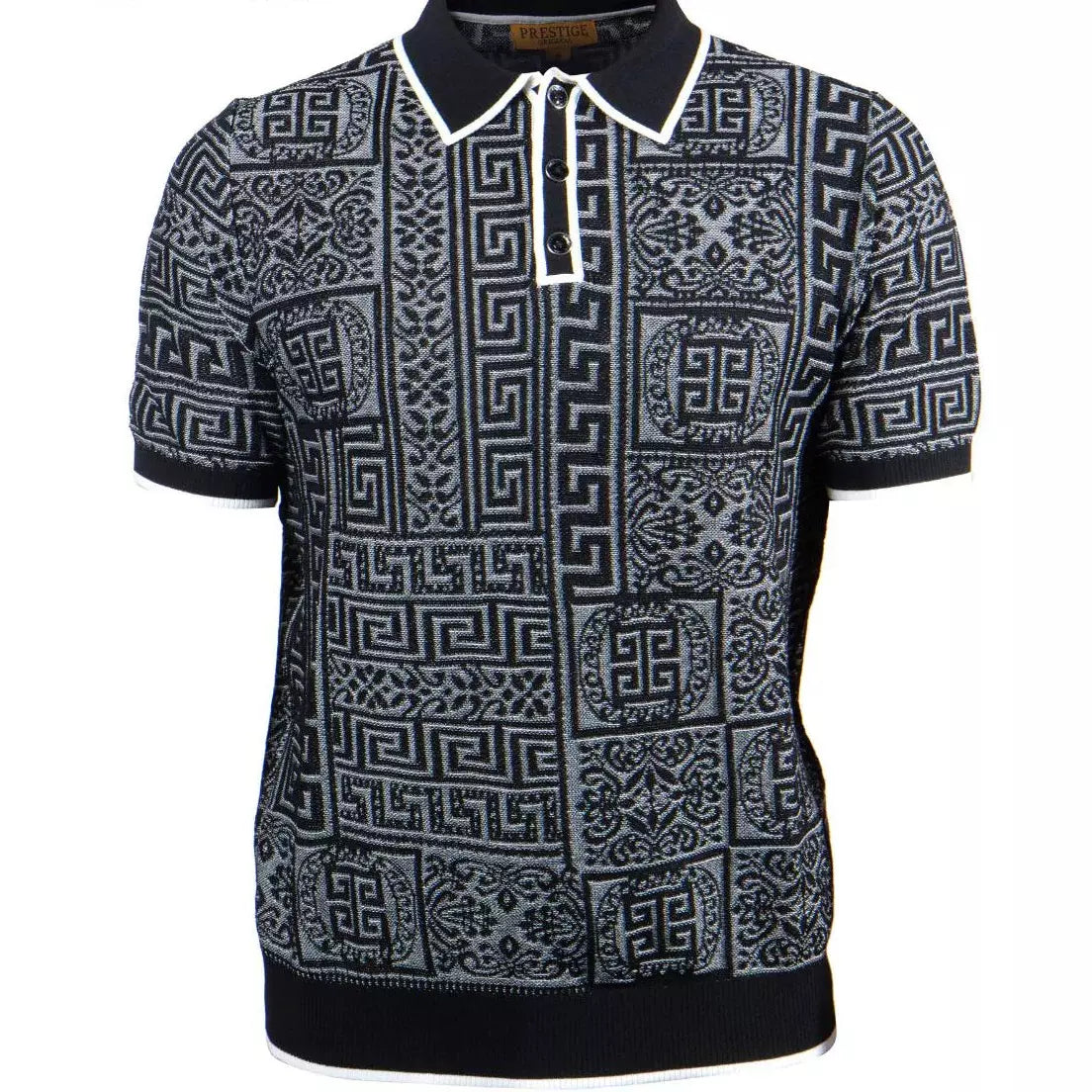 Prestige Black Greek Trim Luxury Polo Shirt CMK-159-BLACK