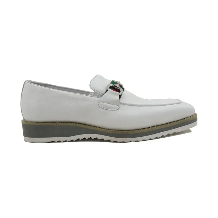 Carrucci White Horsebit Buckle Casual Loafer