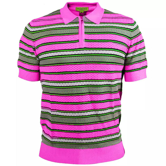 Prestige Pink Green Yellow Luxury Knit Shirt CMK-120-PINK