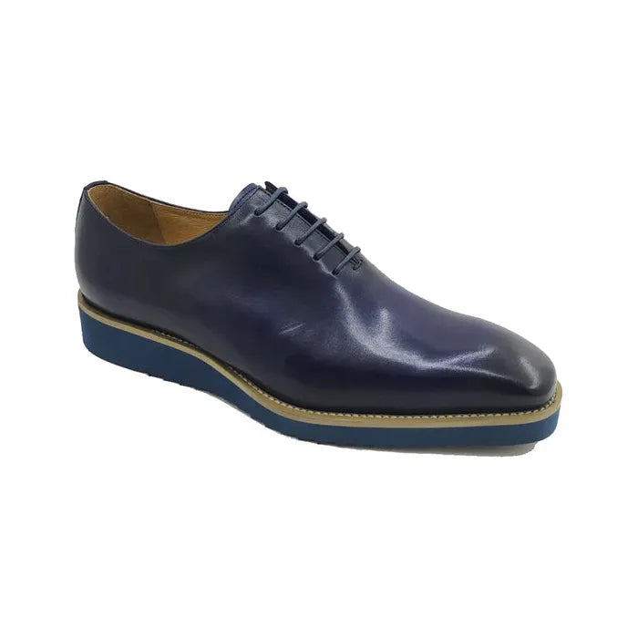 Carrucci Navy Whole Cut Brogue Casual Shoe - KS518-01-NAVY
