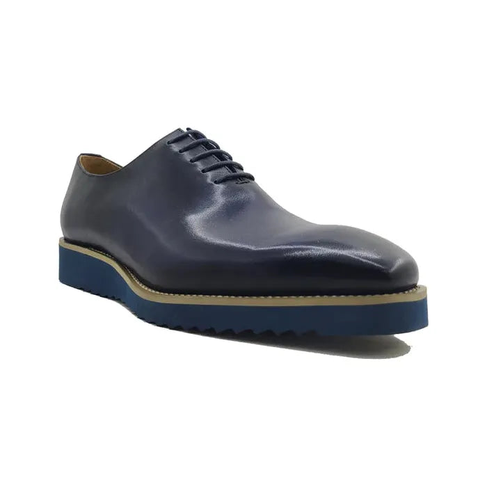 Carrucci Navy Whole Cut Brogue Casual Shoe - KS518-01-NAVY