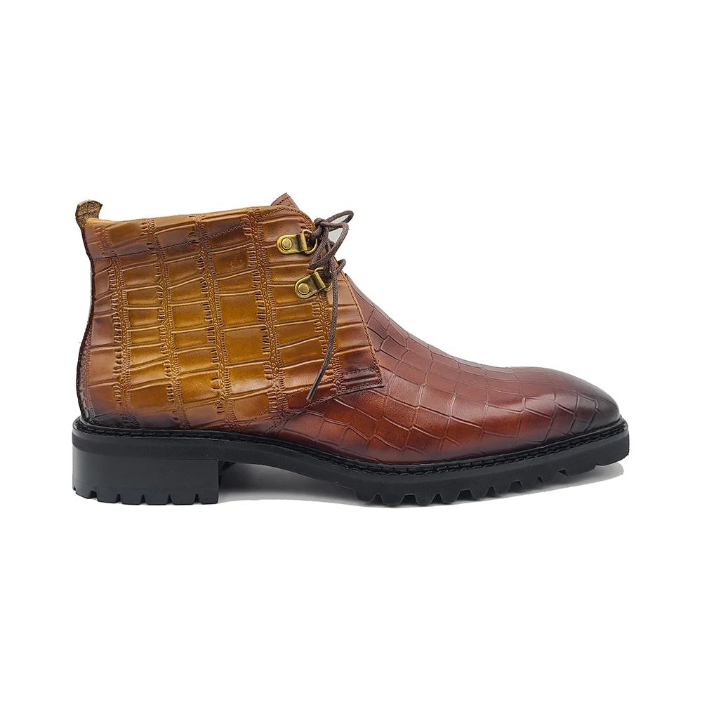 Carrucci Alligator Embossed Whiskey Cognac Leather Chukka Boot