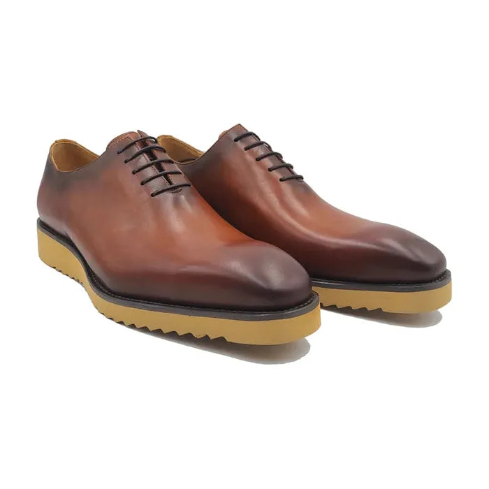 Carrucci Whiskey Whole Cut Brogue Casual Shoe KS518-01-WHISKEY