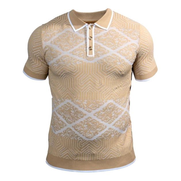Prestige Beige White Polo Shirt - CMK-271