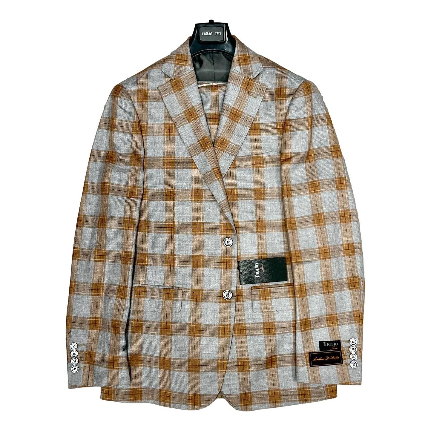 Tiglio Luxe Dolcetto Grey Rust Plaid Suit - TL4227