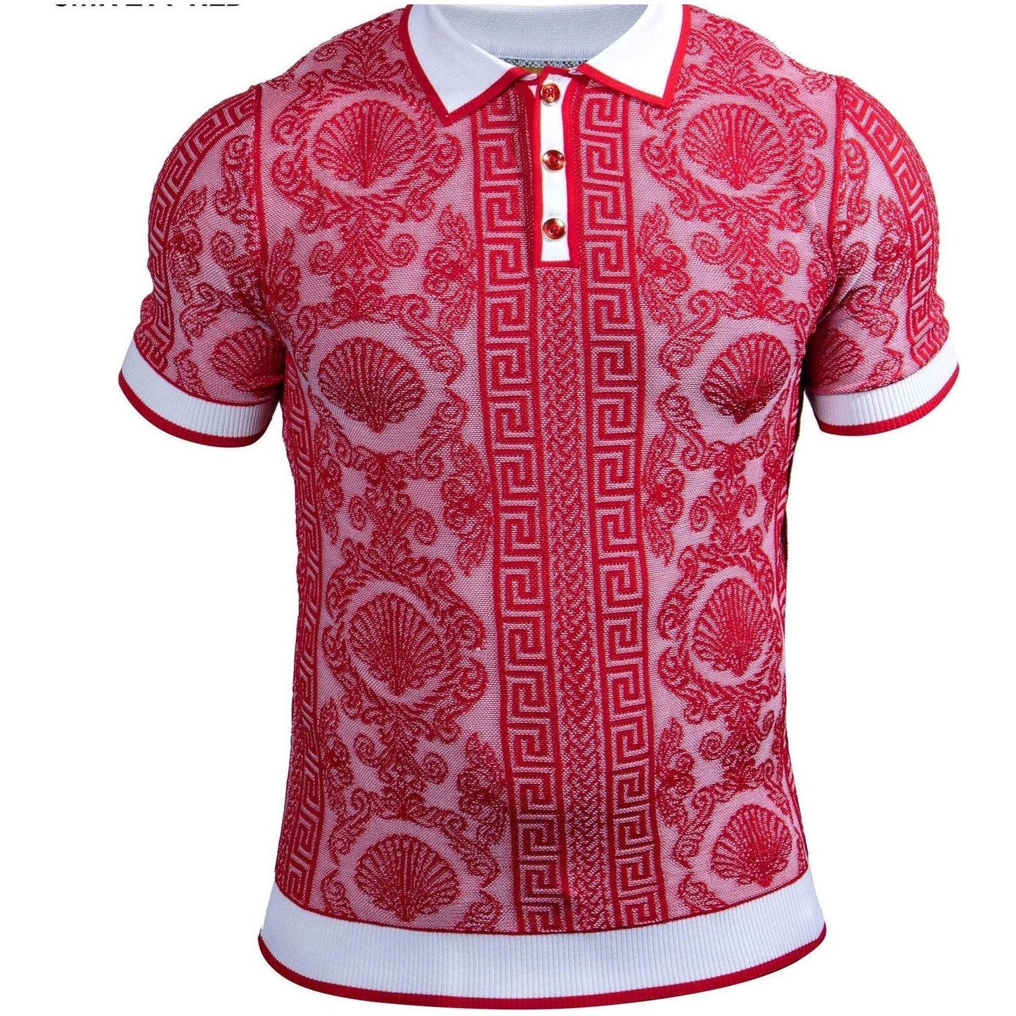 Prestige Red White Greek Key Polo Shirt - CMK-277