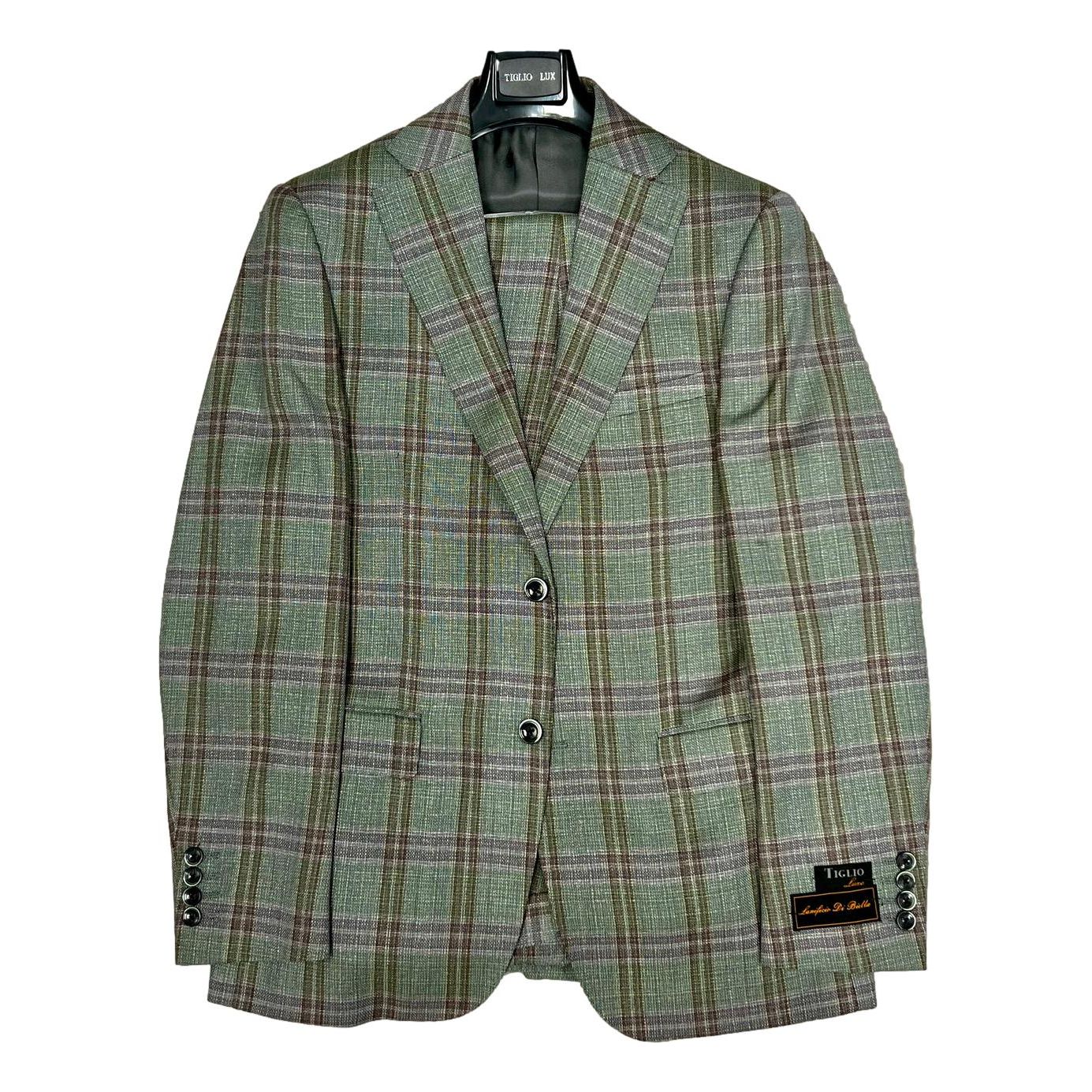 Tiglio Luxe Dolcetto Green Plum 2 Button Notch Lapel Suit - TL4221