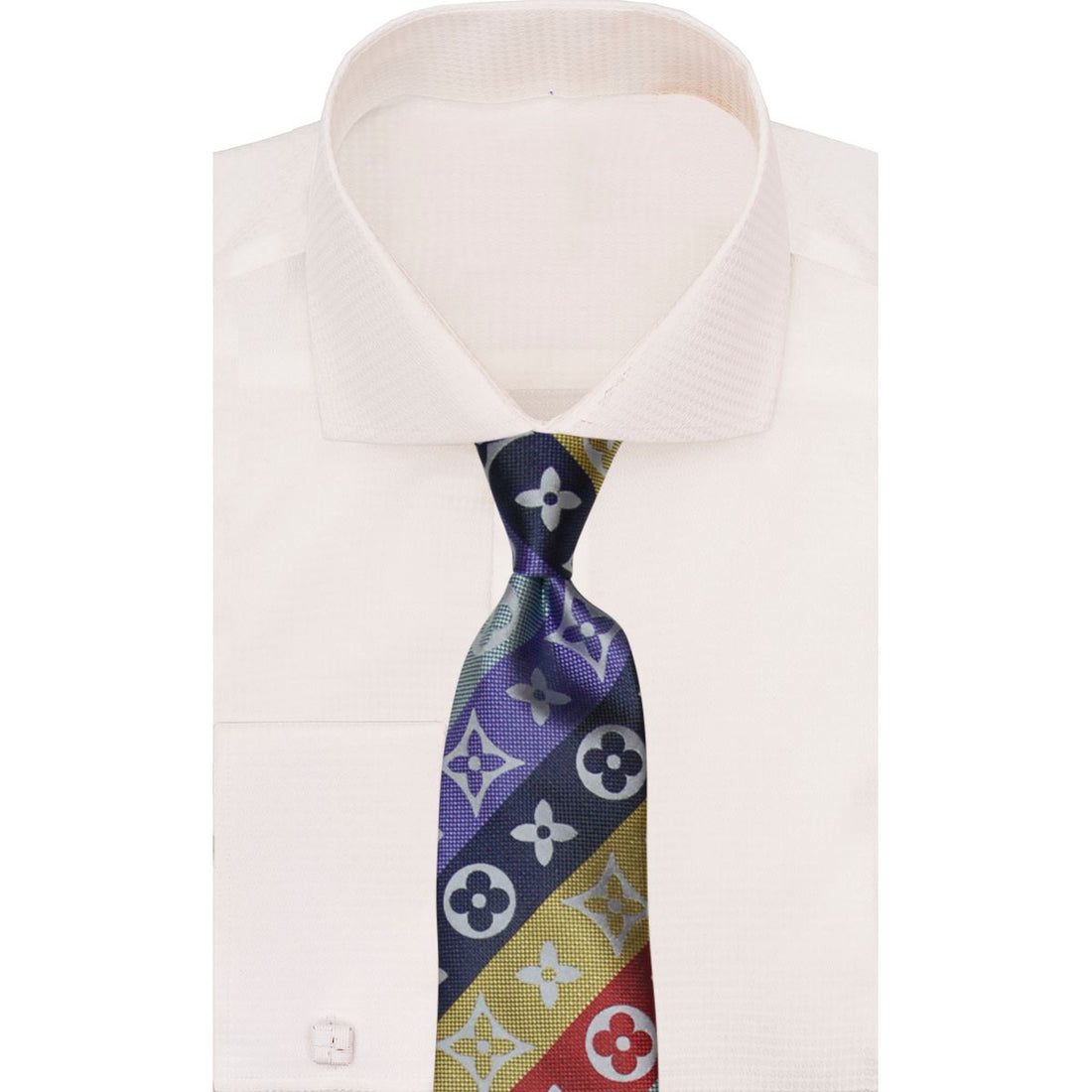 LV Multi Stripe A2 | Purple/Yellow/Red/Grey | Tie &amp; Pocket Square