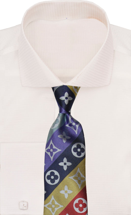LV Multi Stripe A2 | Purple/Yellow/Red/Grey | Tie & Pocket Square
