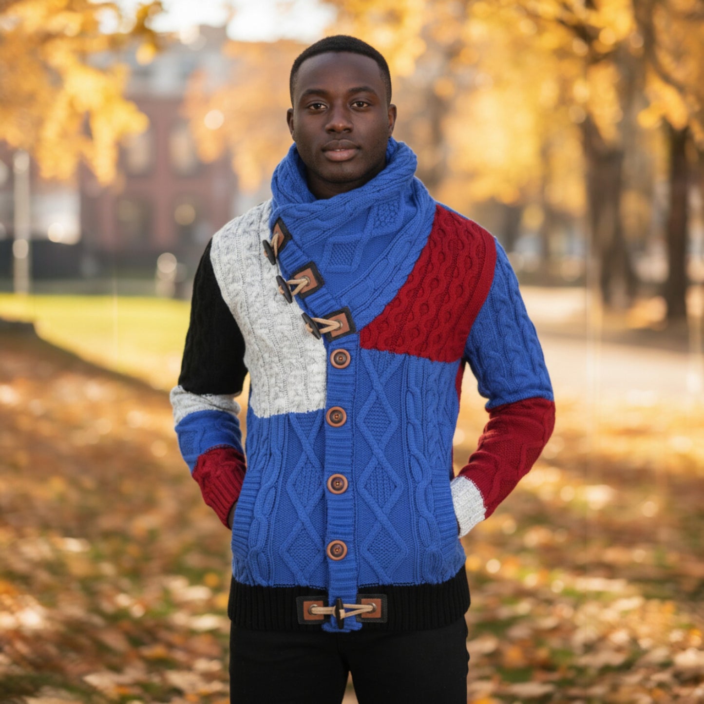 Royal Red Grey Black Wrap Neck Cardigan Sweater