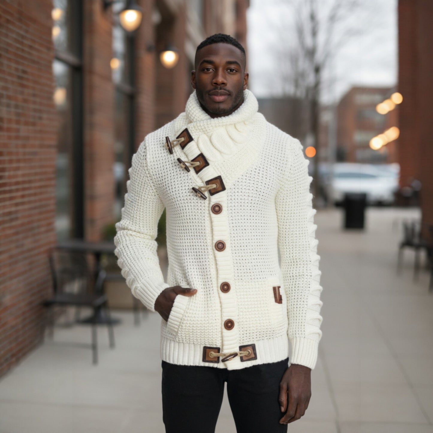 LCR Ecru White Wrap Neck Sweater