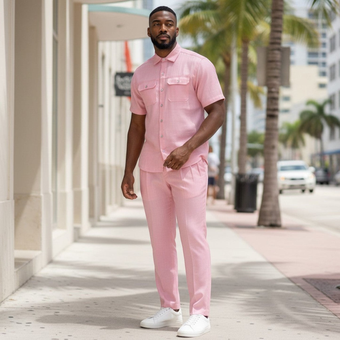 Short Sleeve Button Down Shirt and Trouser Set