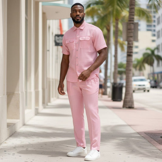 Short Sleeve Button Down Shirt and Trouser Set
