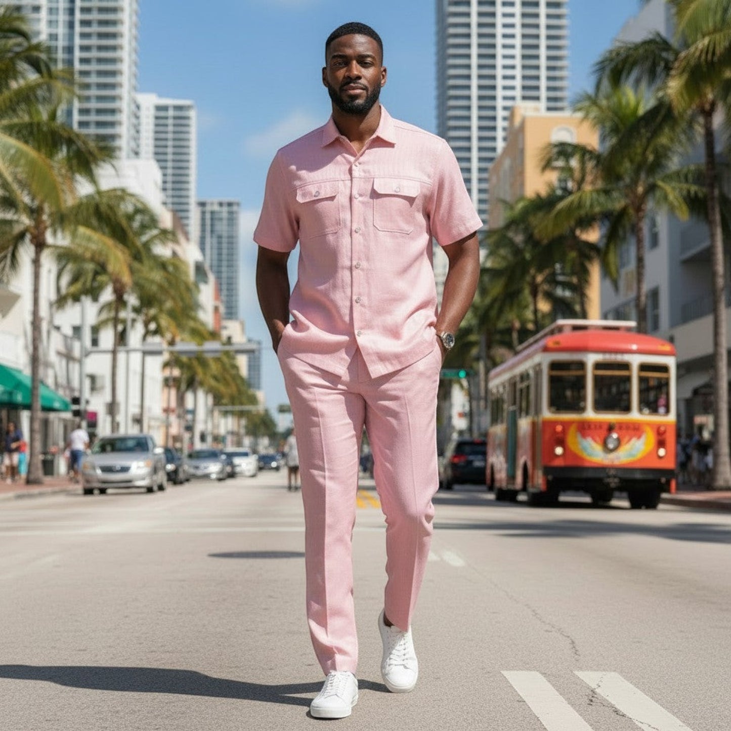 Short Sleeve Button Down Shirt and Trouser Set