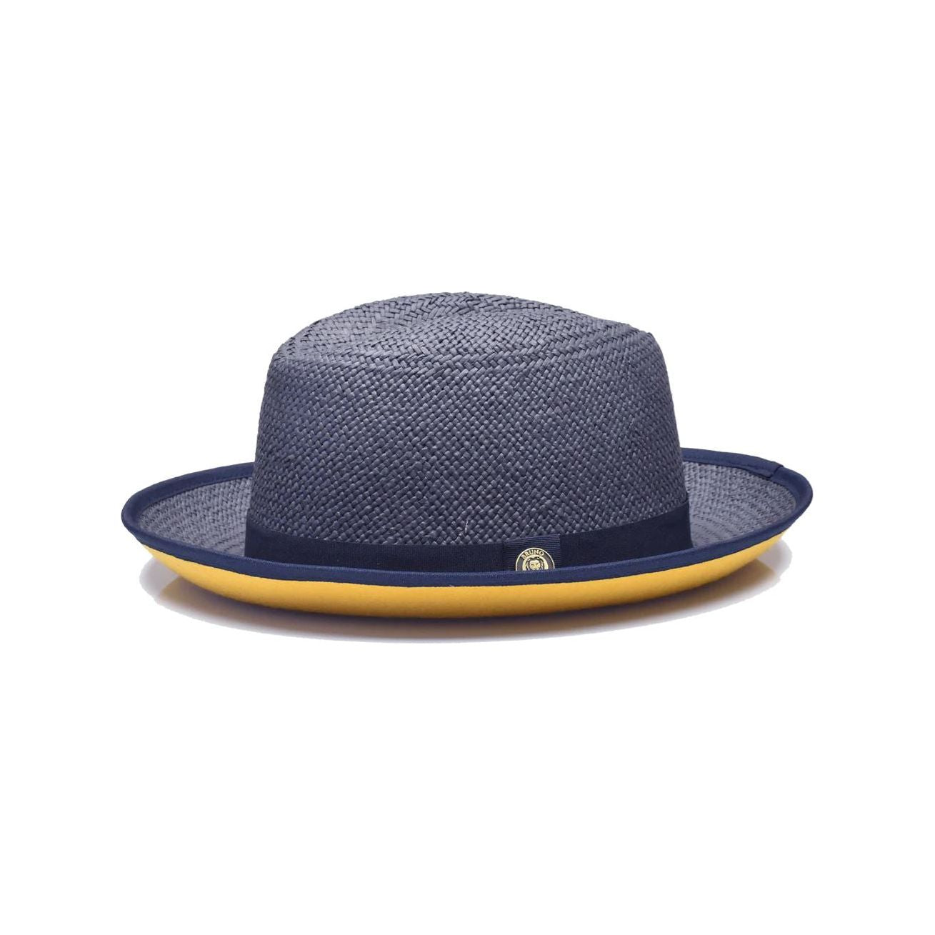 Navy Gold Yellow Bottom Fedora Brim Straw Hat