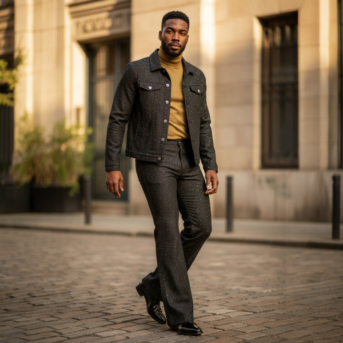 BRX Couture Black Gold Flare Leg 2 Piece Casual Suit - BRX-714