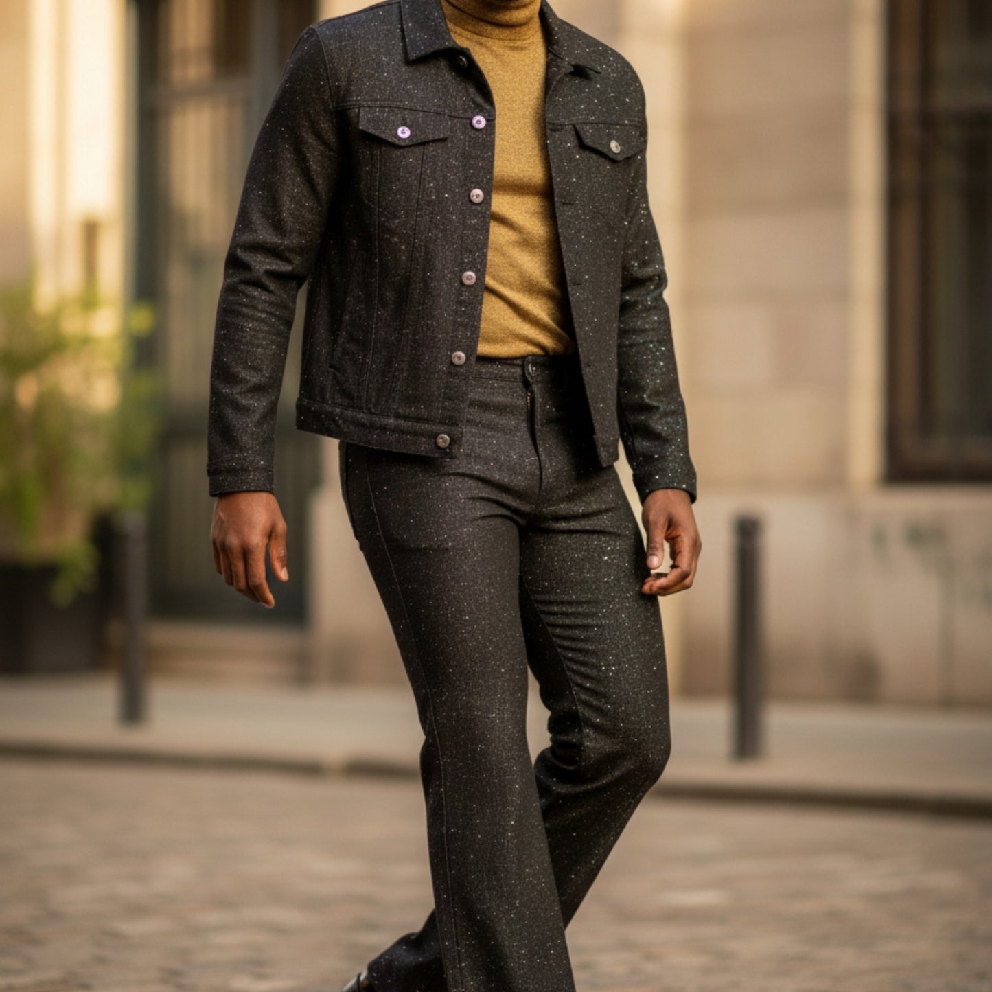 BRX Couture Black Gold Flare Leg 2 Piece Casual Suit - BRX-714