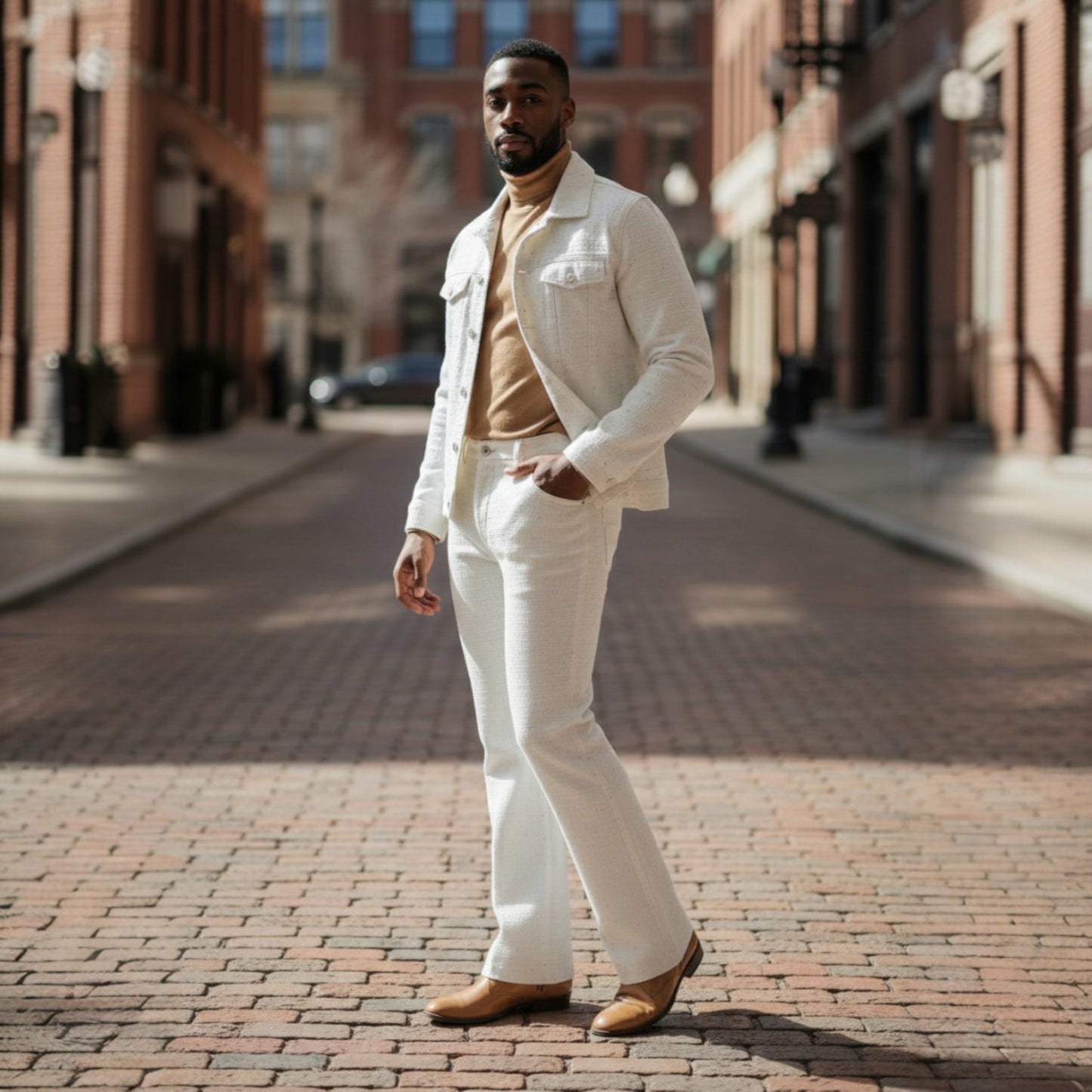 BRX Couture White Gold Flare Leg 2 Piece Casual Suit - BRX-714