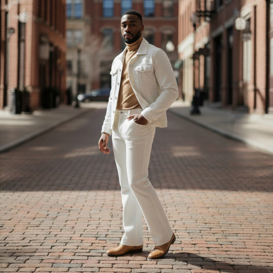 BRX Couture White Gold Flare Leg 2 Piece Casual Suit - BRX-714