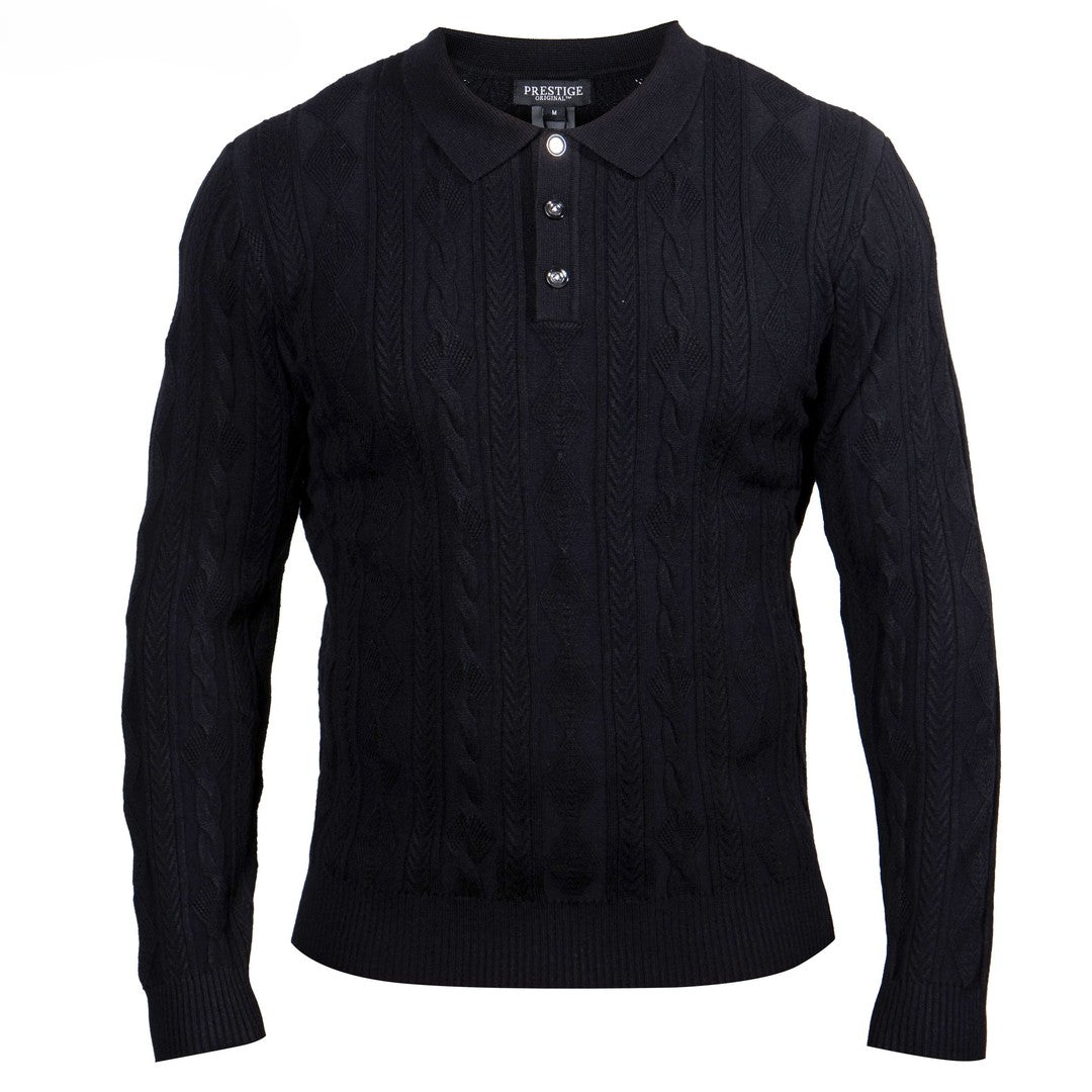 Prestige Original Black Polo Cable Sweater SW-210-BLACK