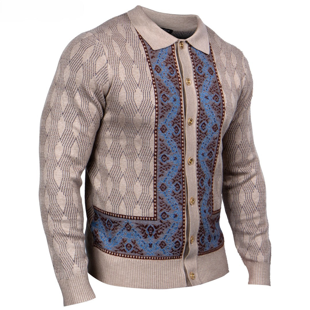 Prestige Stone Brown Blue Button Up Sweater SW-211