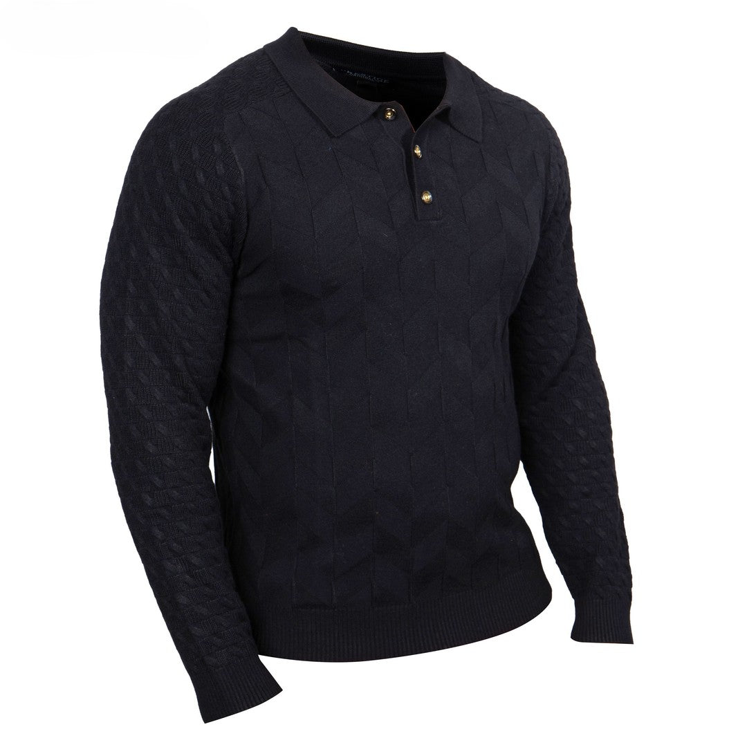 Prestige Black Textured Luxury Polo Sweater SW-287