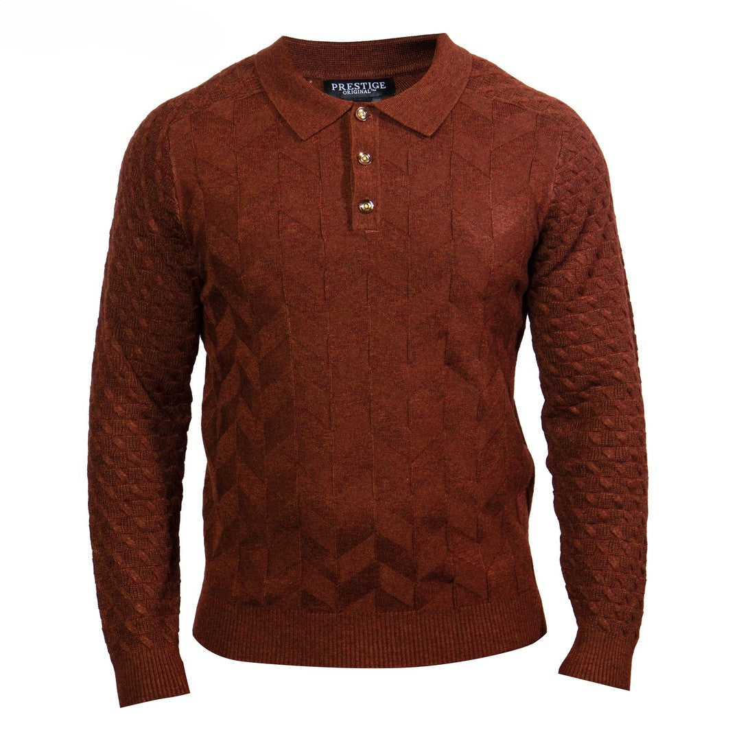 Prestige Brown Textured Luxury Polo Sweater SW-287