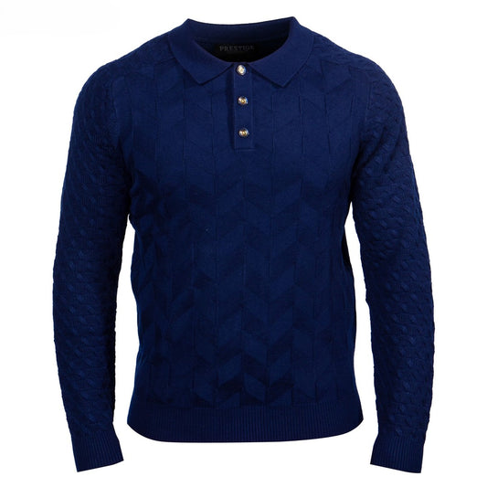 Prestige Navy Textured Luxury Polo Sweater SW-287