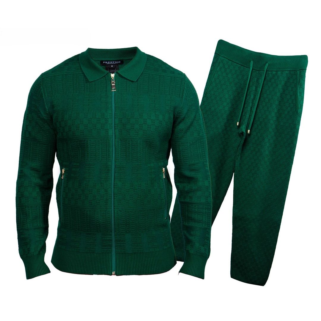 Prestige Hunter Green Textured Luxury Knit "Bellavita" Jogger Suit LNG-210