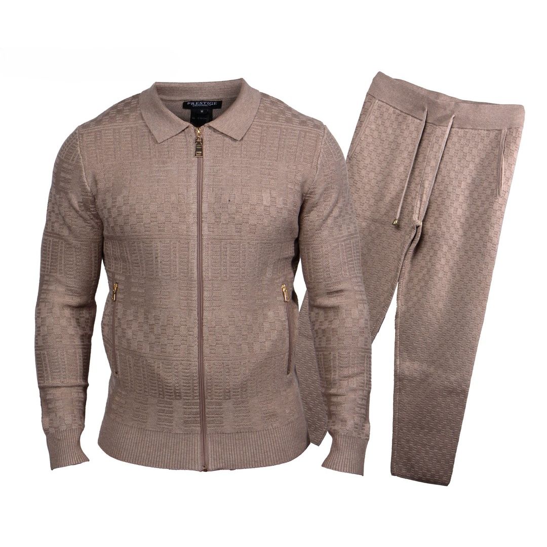 Prestige Oatmeal Textured Luxury Knit "Bellavita" Jogger Suit LNG-210