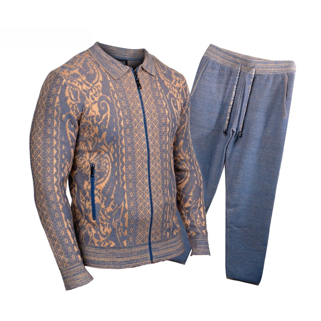 Prestige Denim Tan Jacquard Luxury Jogger Suit LNG-250